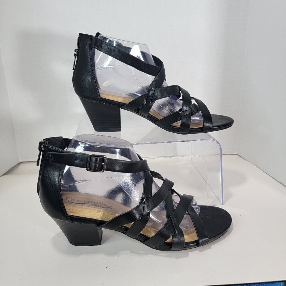 City Classified‎ Womens 9 Black Strappy Mid Heel Summer Sandal Basic Classic